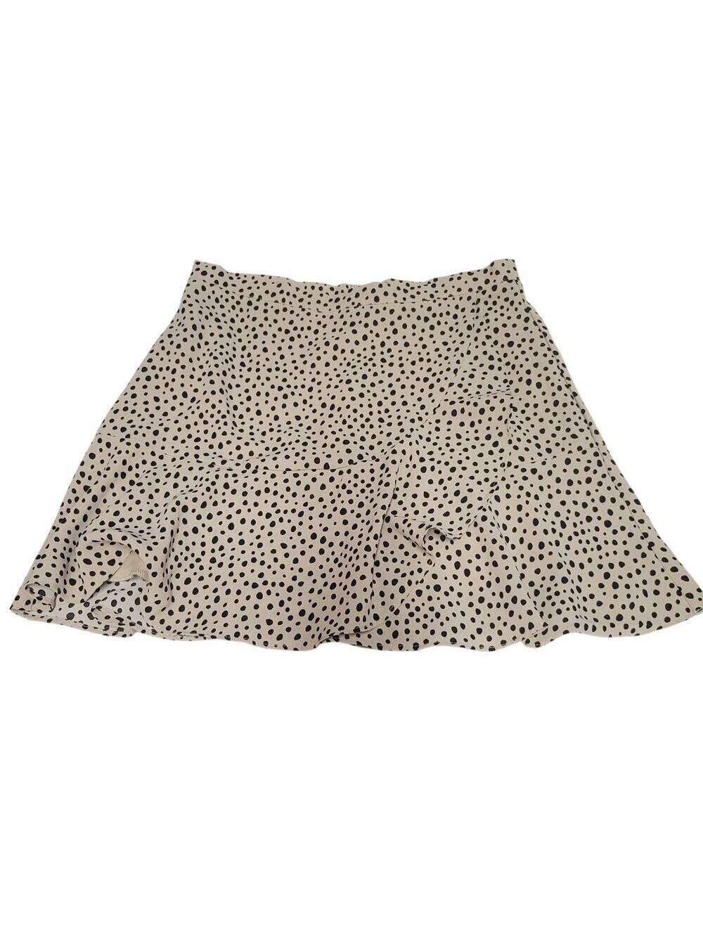 Altar'd State Polka Dot Mini Skirt Cream Black Flowy Preppy Women's Size M